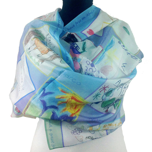 Foulard en soie imprimé de dessins d'enfants cadeau pour maîtresse