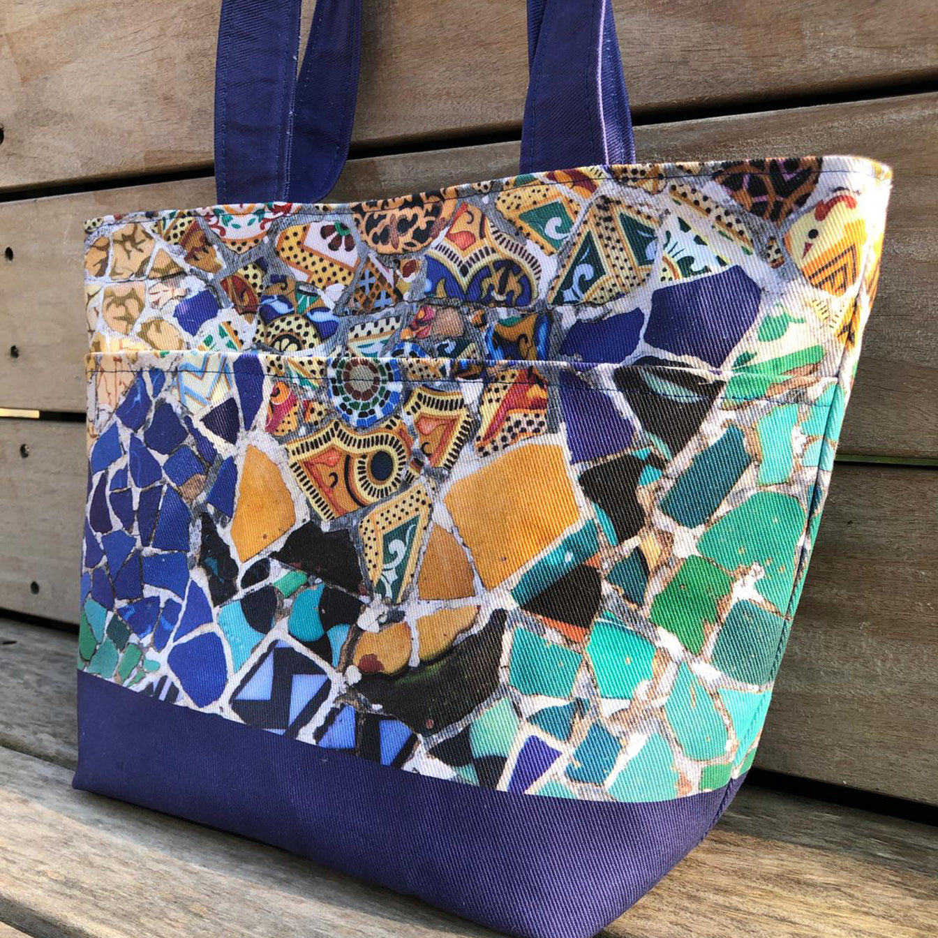sac cabas Gaudi mosaique à coudre soi-même en kit ave poches, doublure et fond