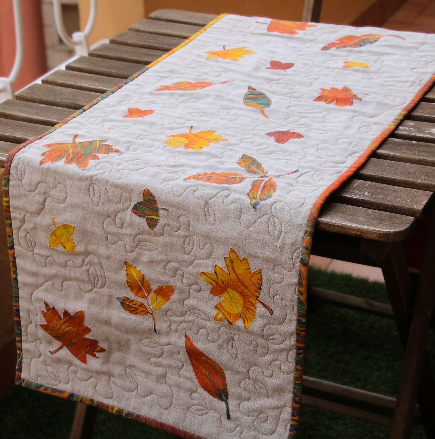 Chemin de table en lin appliqué feuilles d'automne kit patchwork