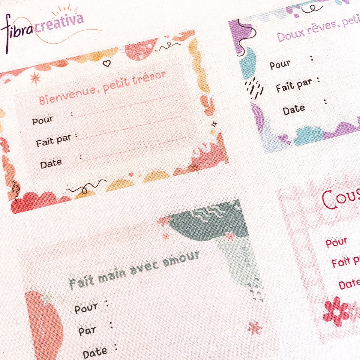 Lot de 6 étiquettes en tissu à coudre 12x8cm pour quilt patchwork et projets de couture