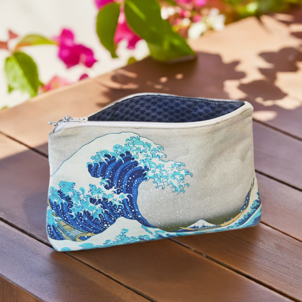 Kit couture pochette zippée imprimée La Grande Vague de Hokusai