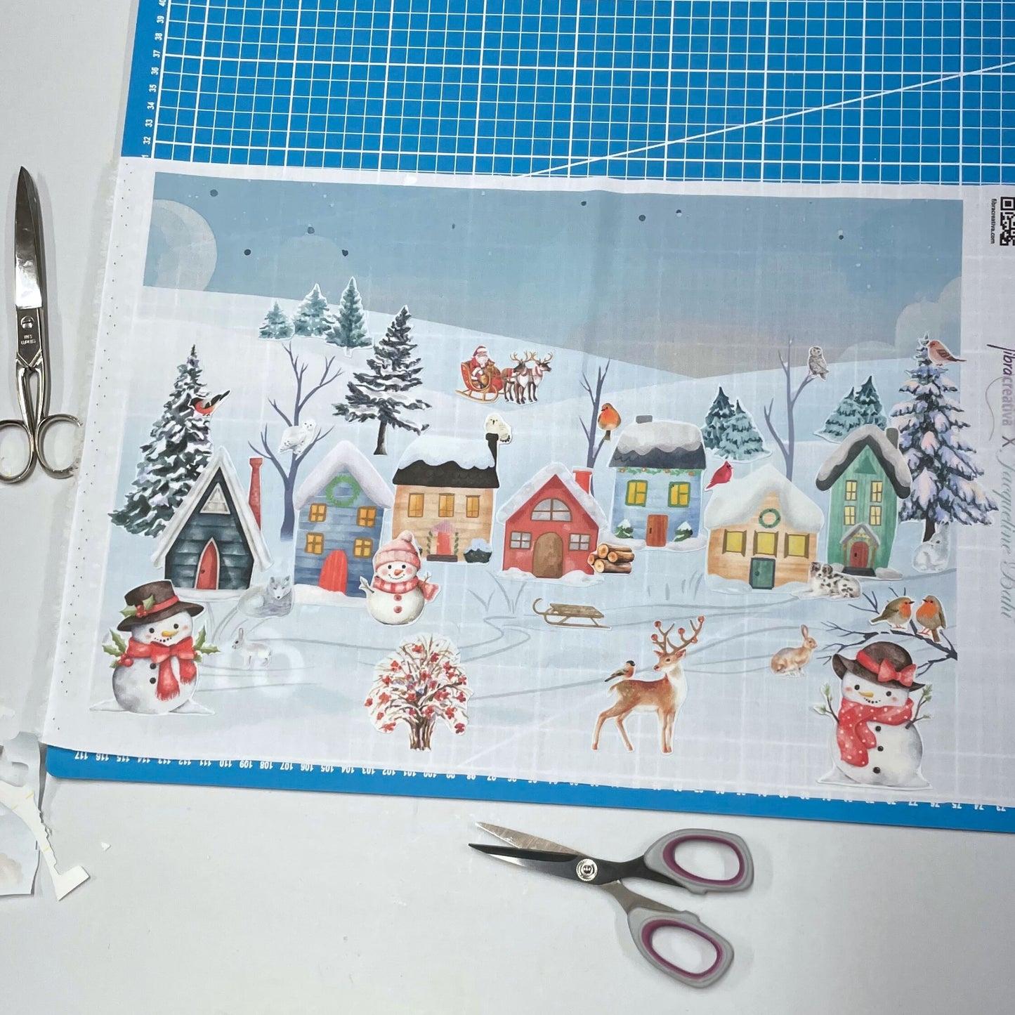 Kit de aplicación navideño casitas en paisaje nevado collage sin costura fácil