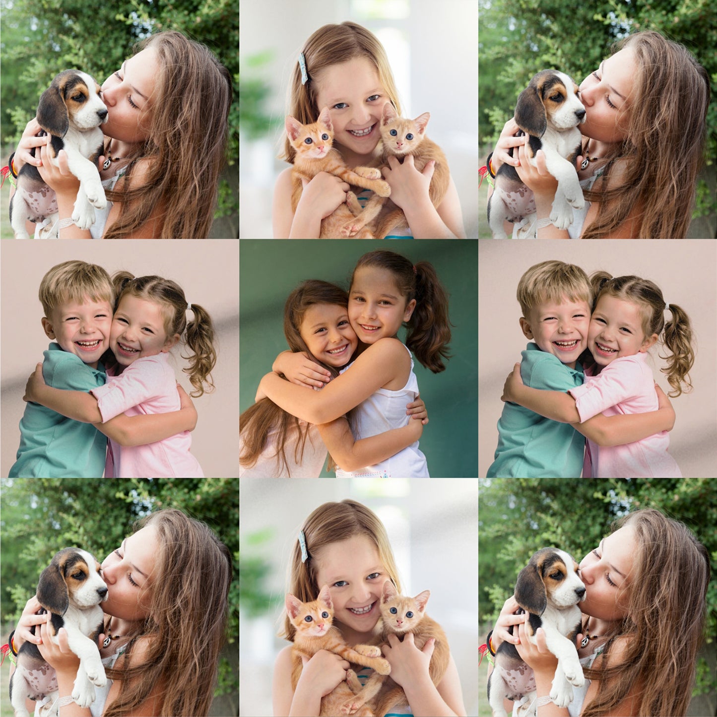 photo patchwork tissu personnalisé de 4 photos d'enfants coton bio au mètre