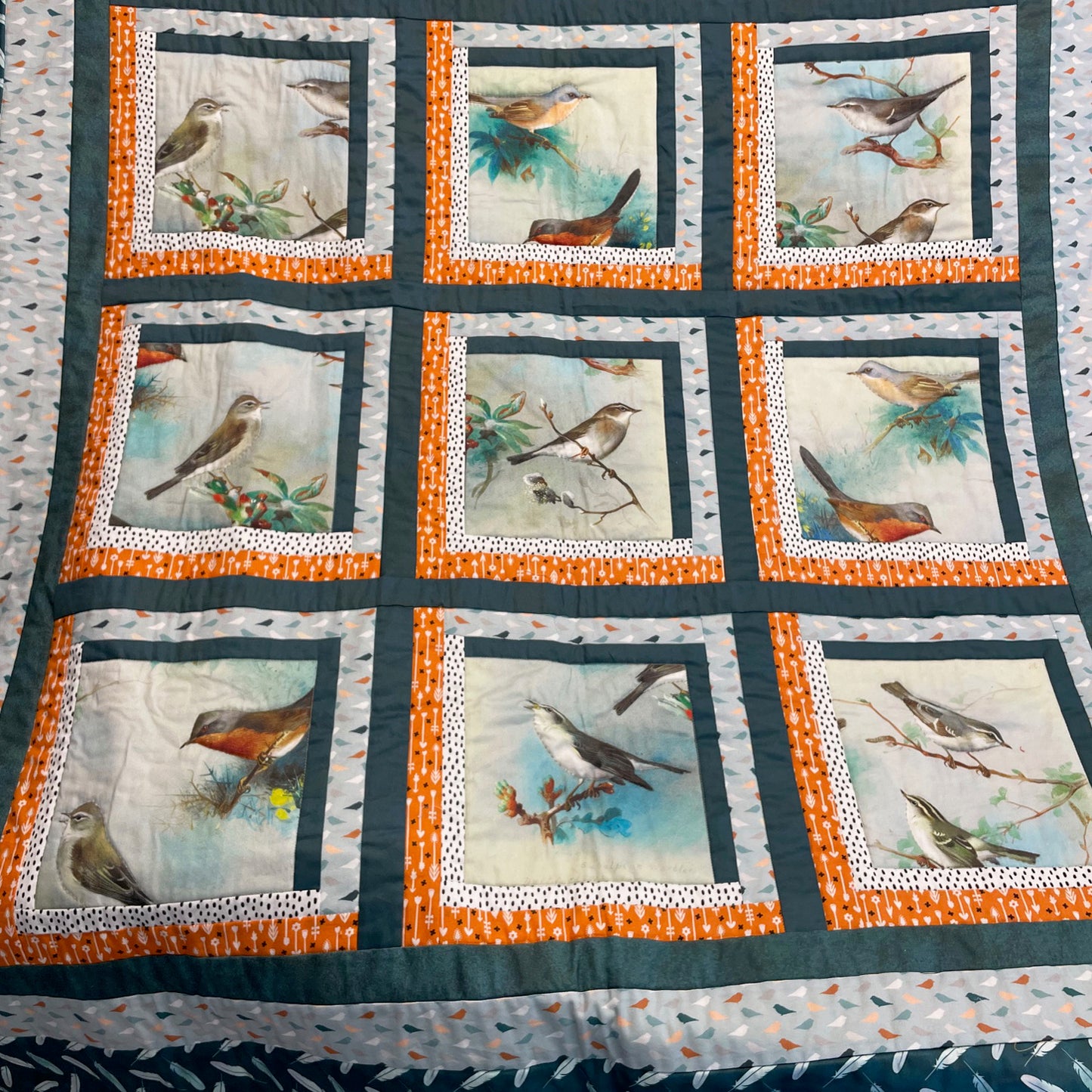Kit patchwork - Couverture aux Oiseaux peints en coton bio