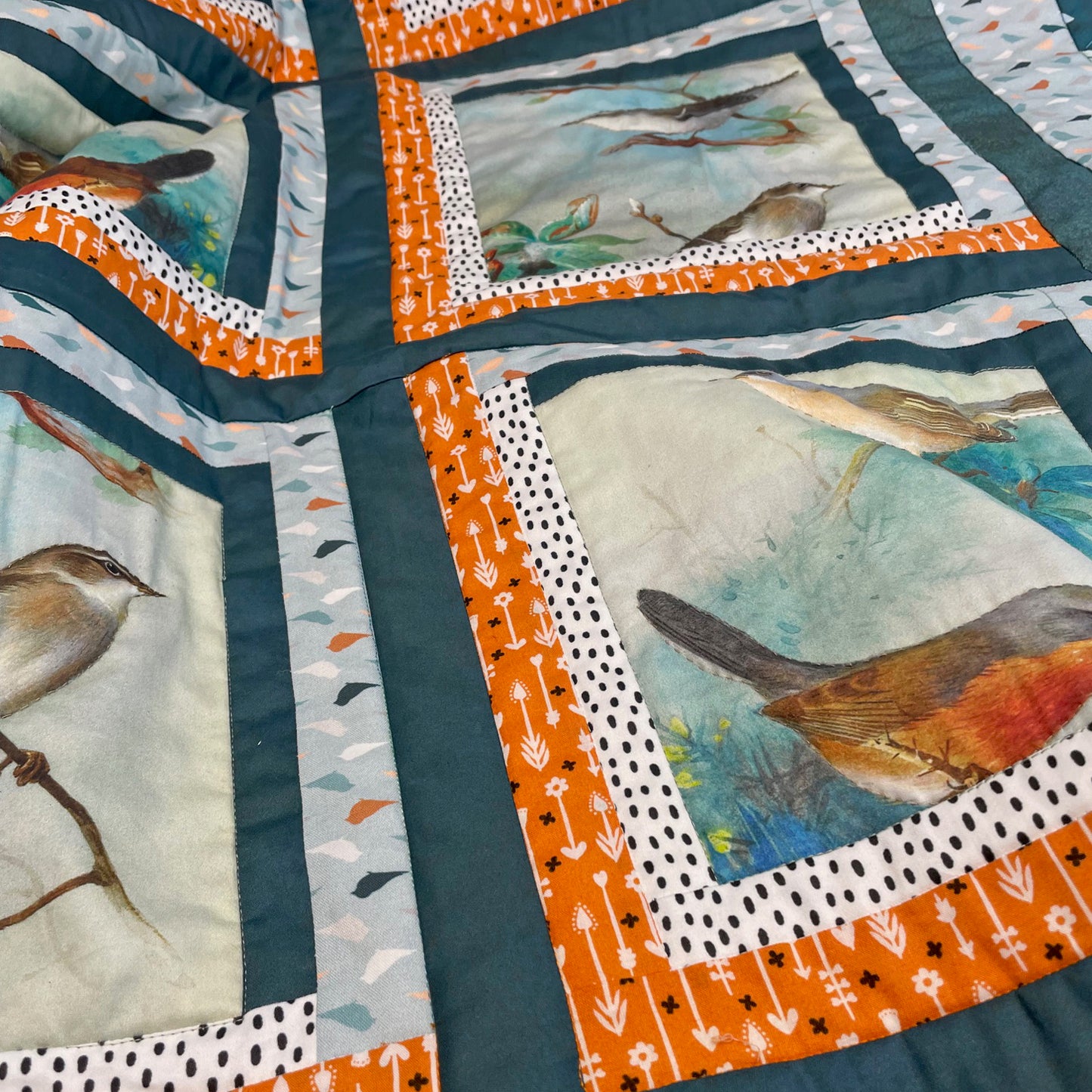 Kit patchwork - Couverture aux Oiseaux peints en coton bio
