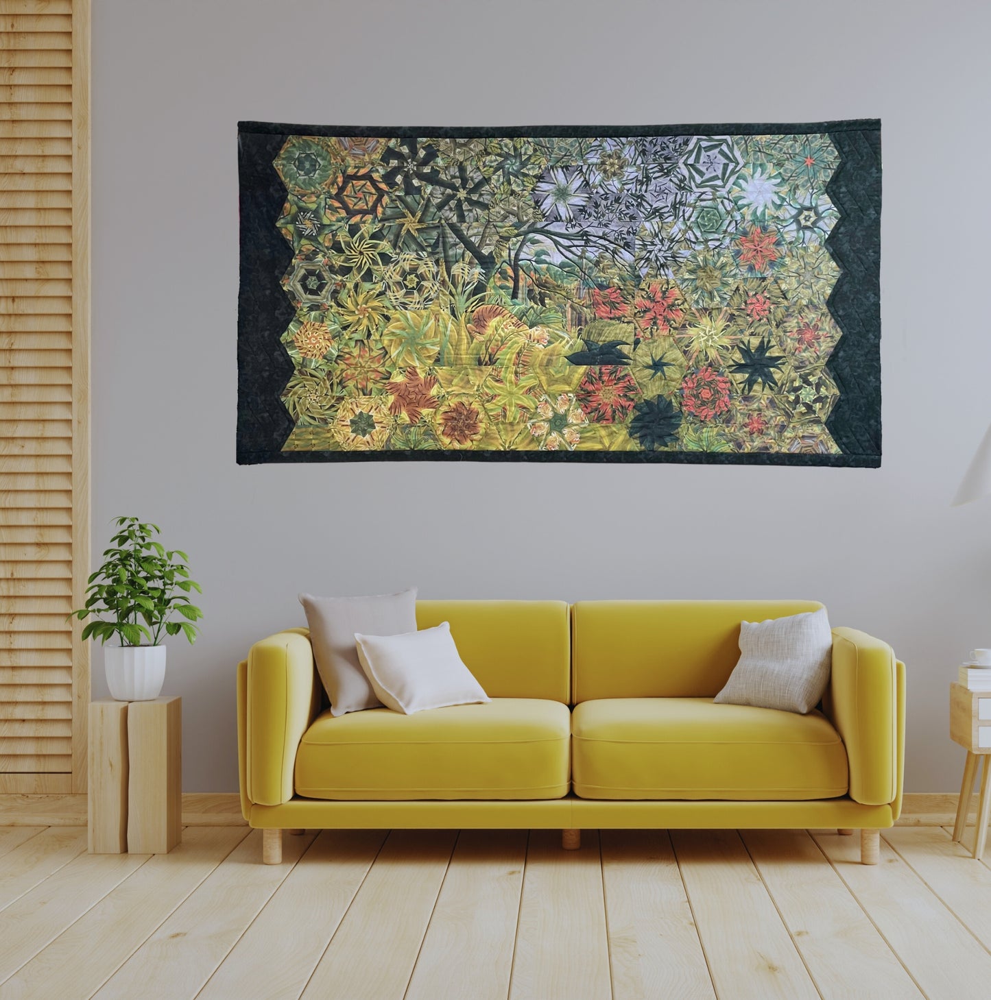 Kit patchwork creativo Tigre en la selva hexágonos verde amarillo