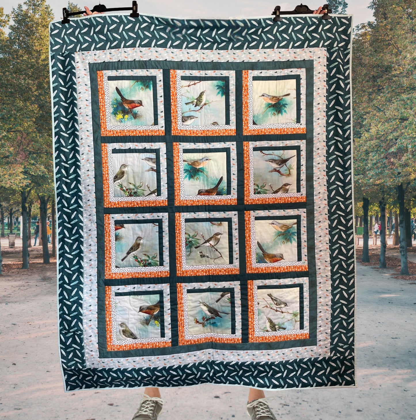 Kit patchwork - Couverture aux Oiseaux peints en coton bio