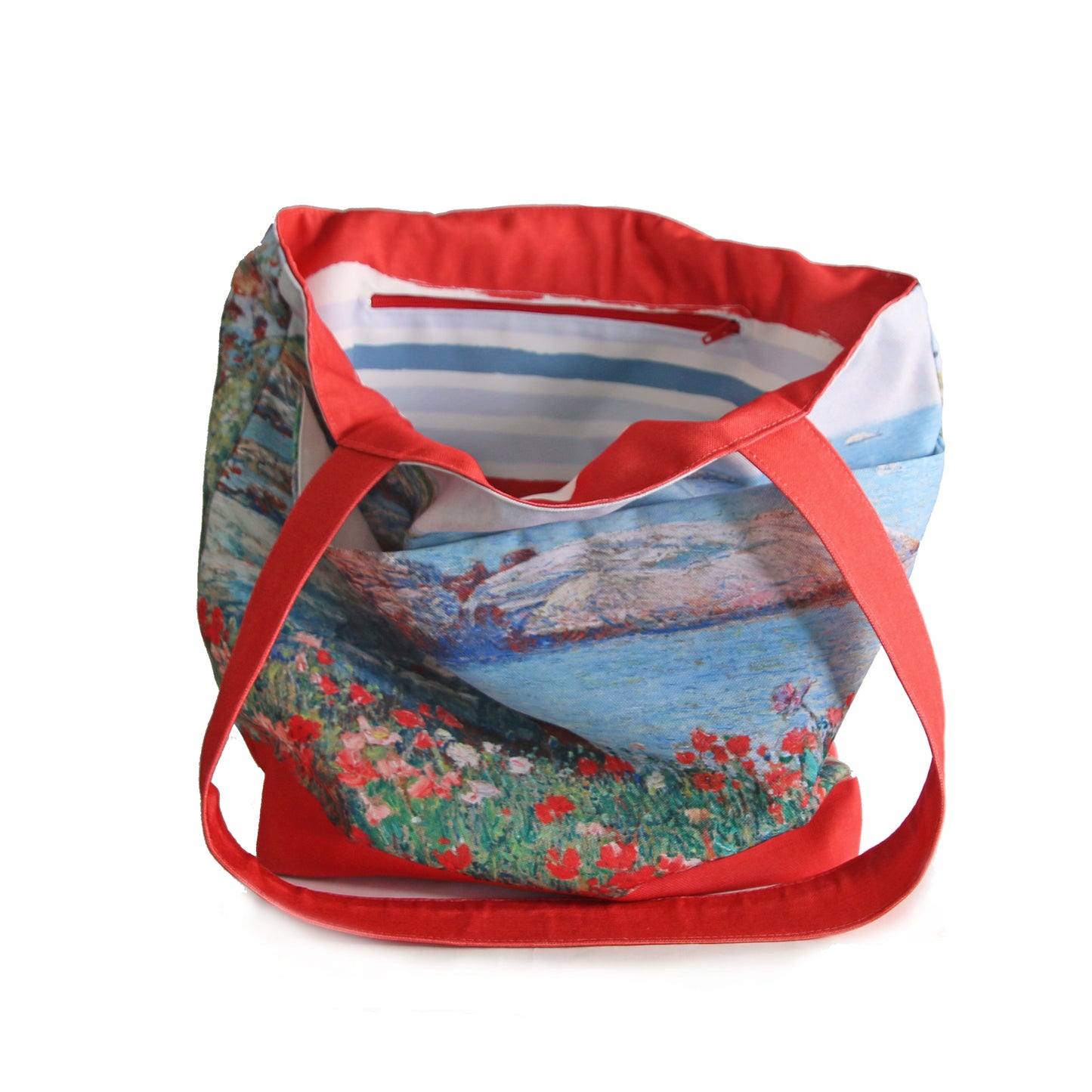 sac cabas d'été en kit couture imprimé marin et coquelicots bleu rouge