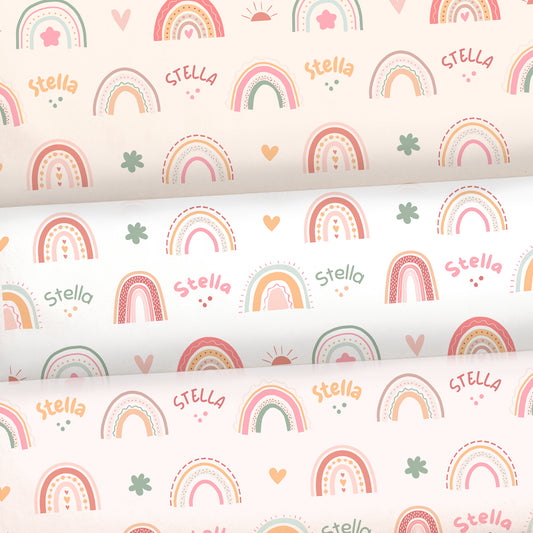 Tissu enfant fille motif arc-en-ciel personnalisé du prénom coton bio