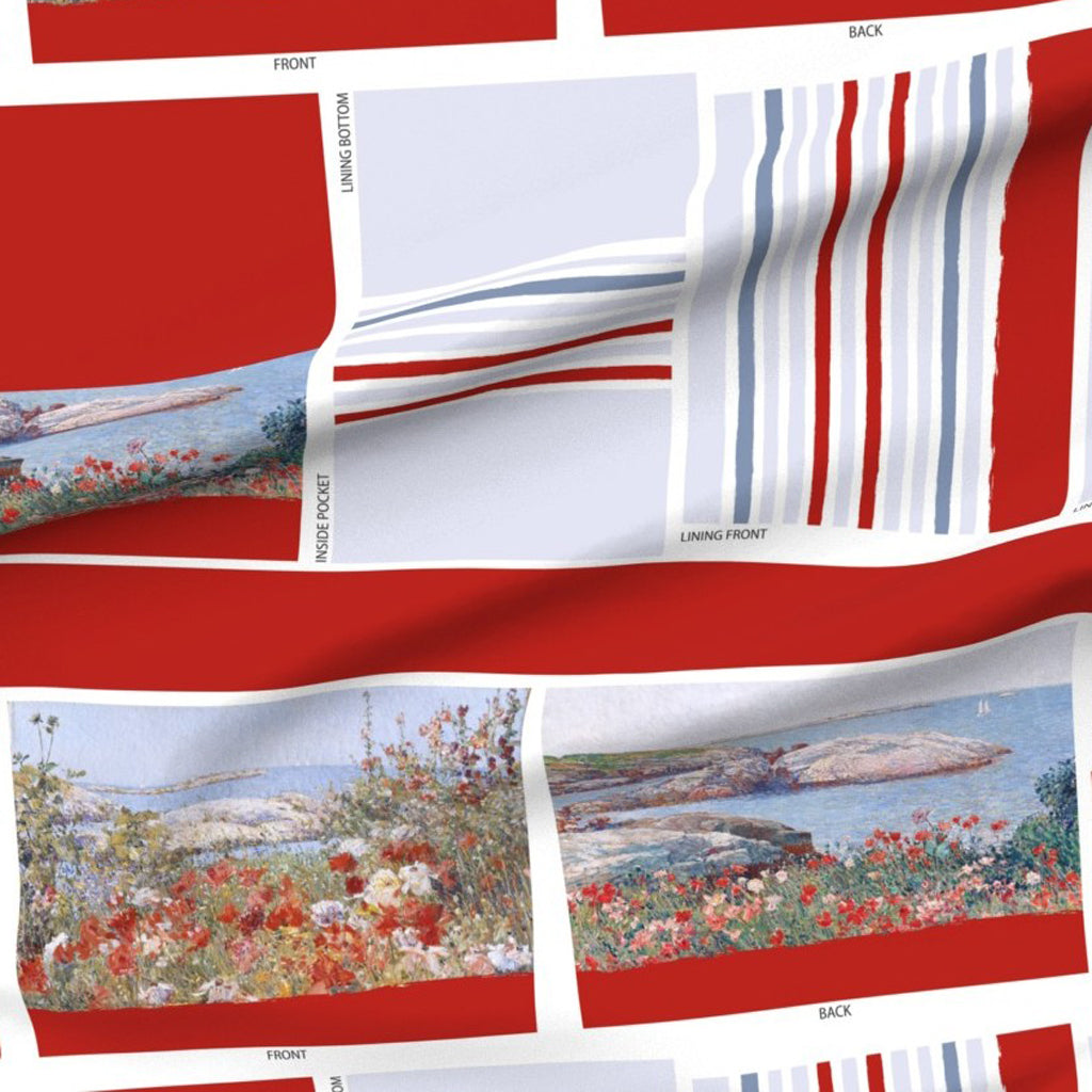 tissu imprimé pour sac cabas coquelicots paysage marin