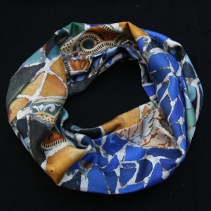 Fular circular de seda twill impreso a medida mosaico trencadis