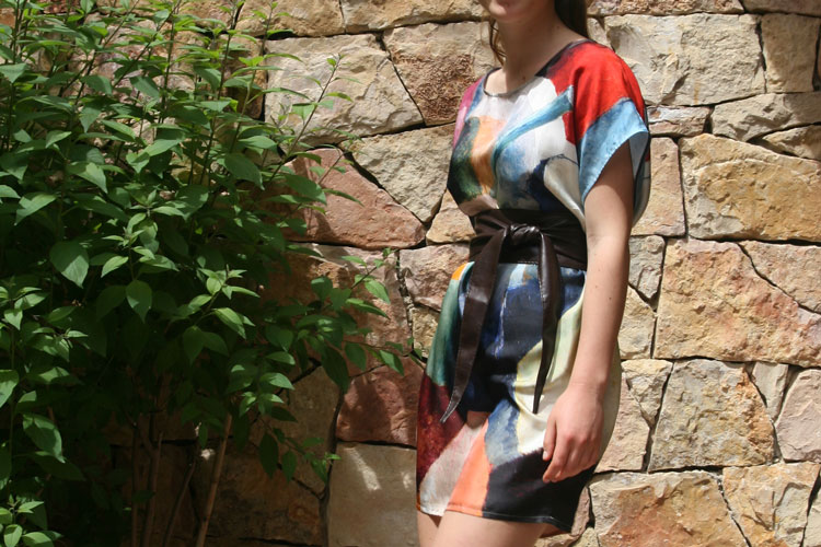 Silk dress printed with expressionist painting