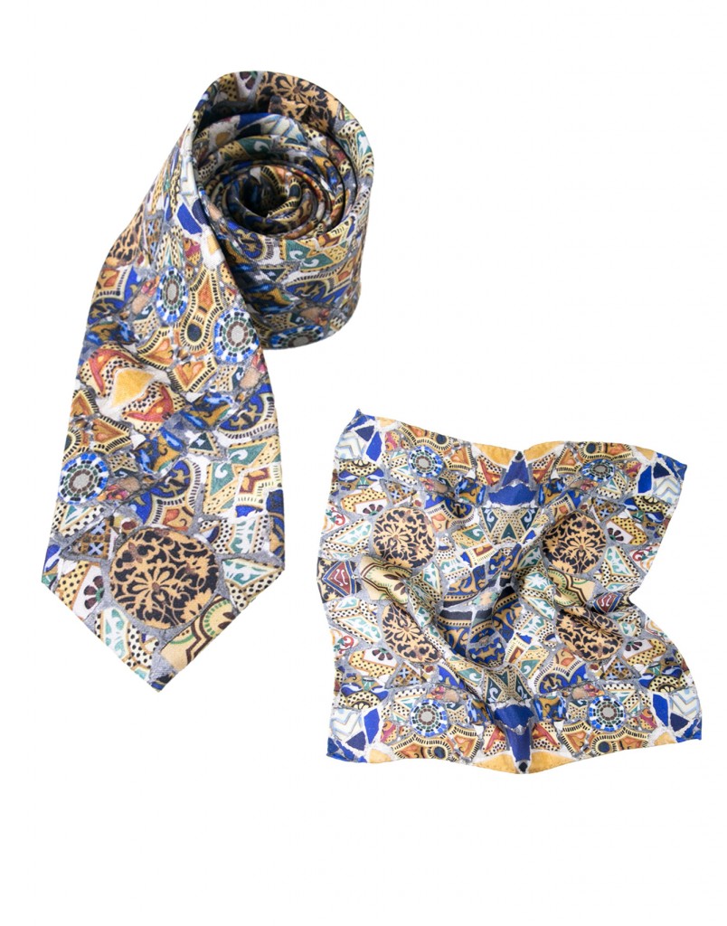 cravate et pochette homme Gaudi mosaique