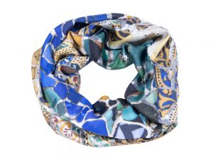 Infinity silk scarf blue yellow Gaudi Mosaic - Fibra Creativa