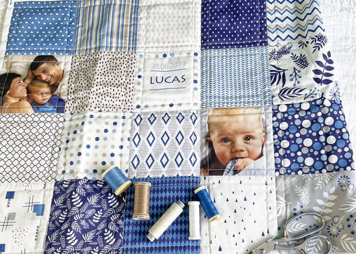 Modèle patchwork gratuit débutant - Couverture personnalisée de photos de famille - Quilt LUCAS