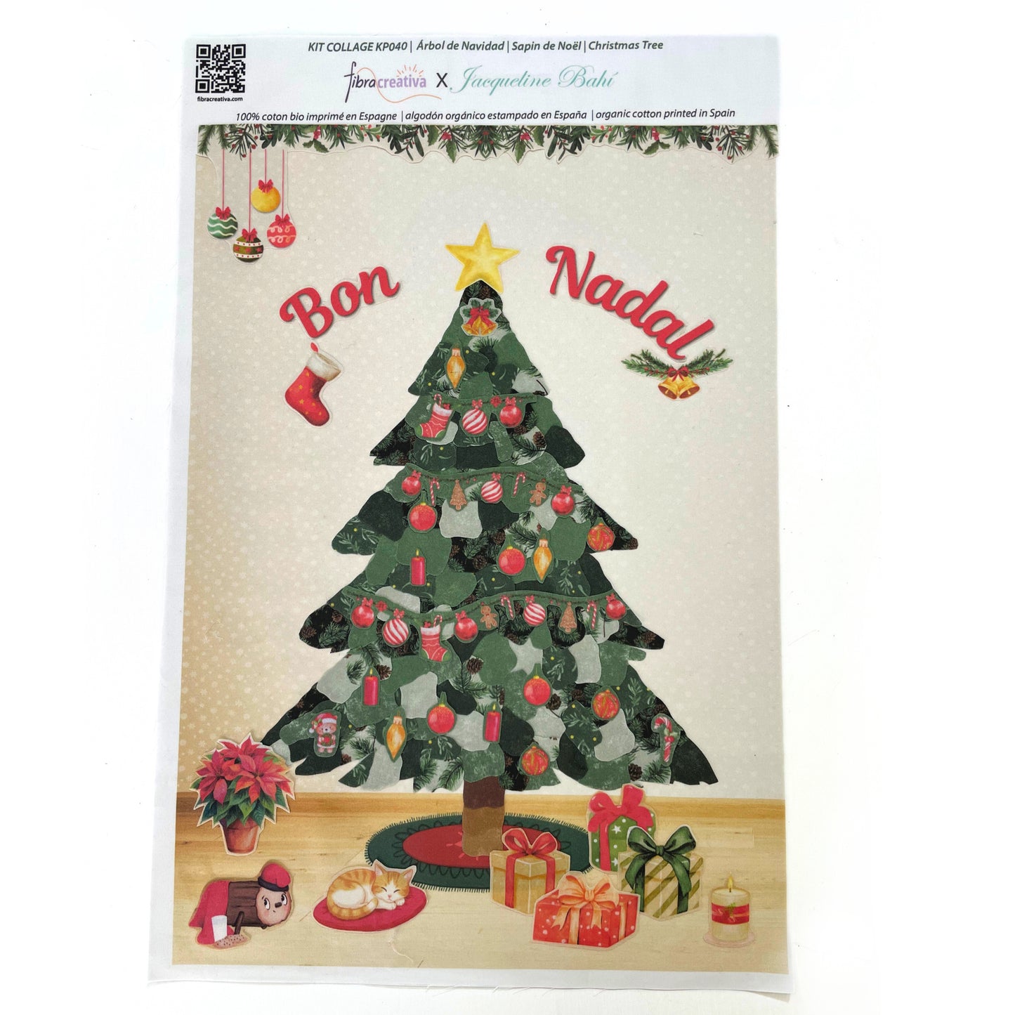 Kit patchwork appliqué Sapin Joyeux Noël collage en tissu débutants