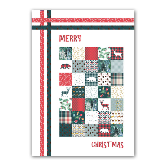Kit patchwork de Noël, petit plaid moderne vert rouge blanc avec ours et cerfs imprimé Joyeux Noël