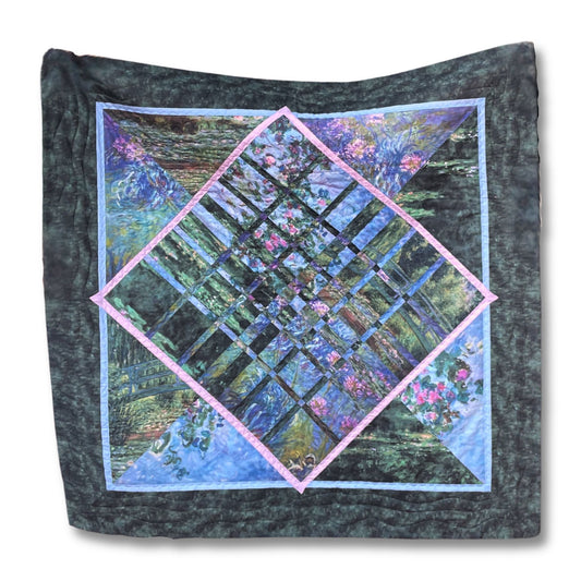 Kit patchwork avec tissus Claude Monet - plaid fleuri vert bleu rose