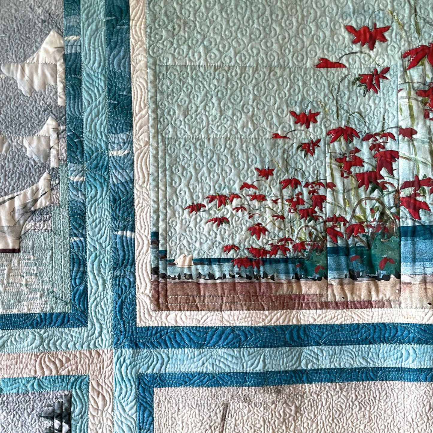 Quilt patchwork déco Paysage marin – Art textile