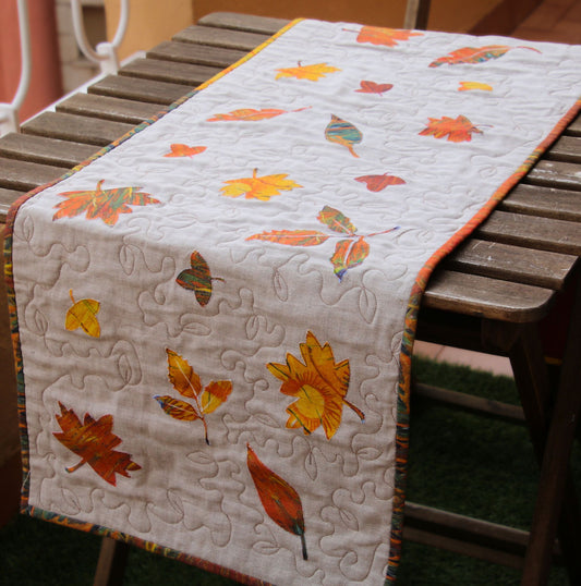 Chemin de table en lin appliqué feuilles d'automne kit patchwork