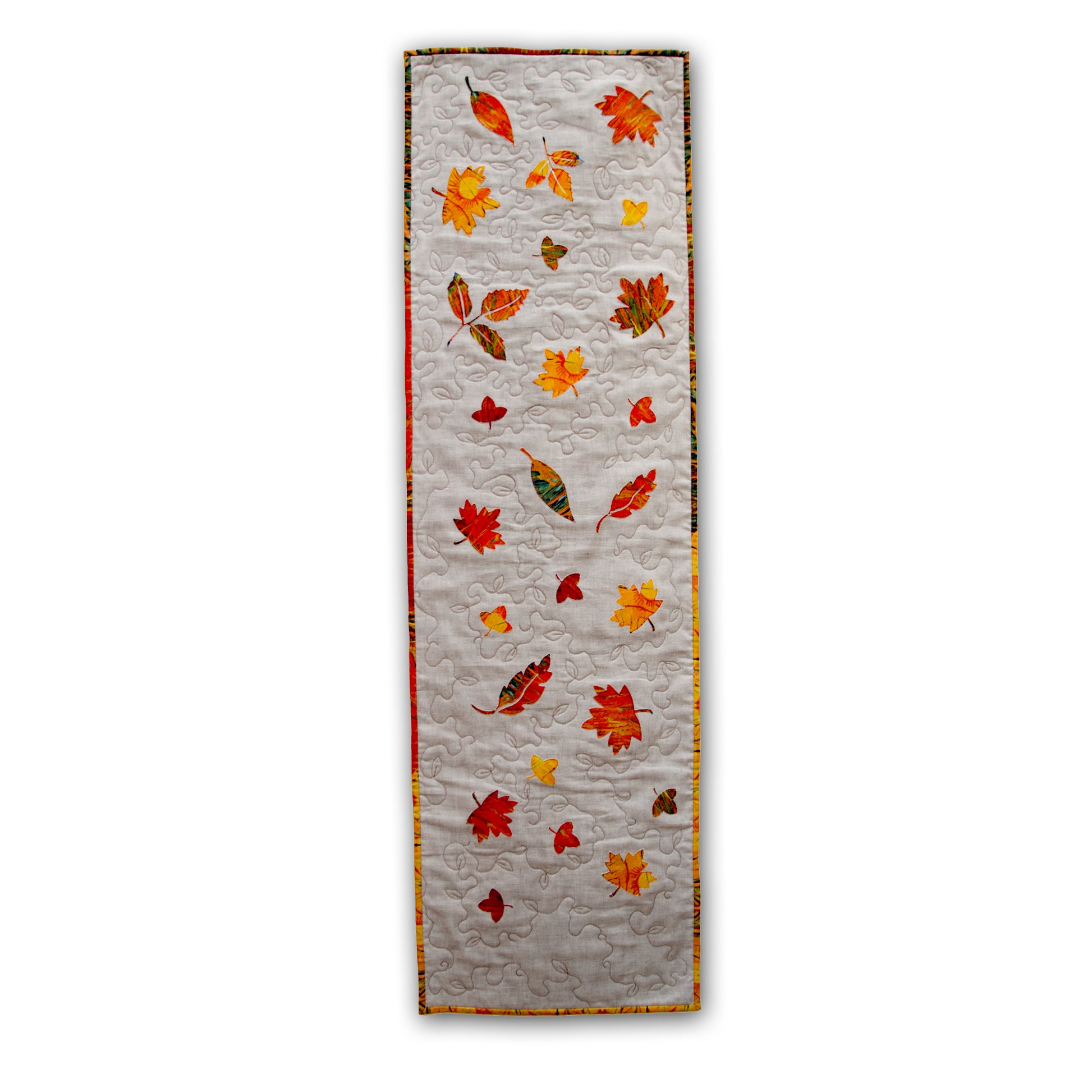 Kit patchwork appliqué chemin de table d'automne en lin naturel avec feuilles d'automne
