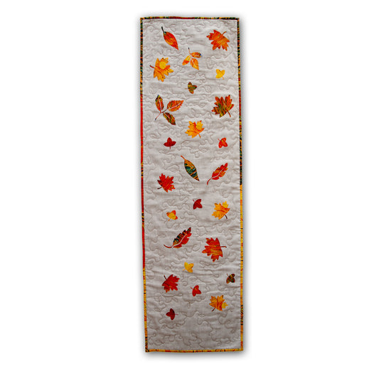 Kit patchwork appliqué chemin de table d'automne en lin naturel avec feuilles d'automne