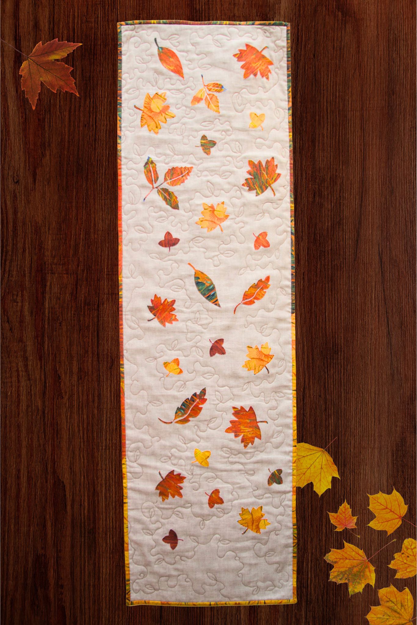 Kit patchwork d'automne chemin de table en lin appliqué de feuilles 