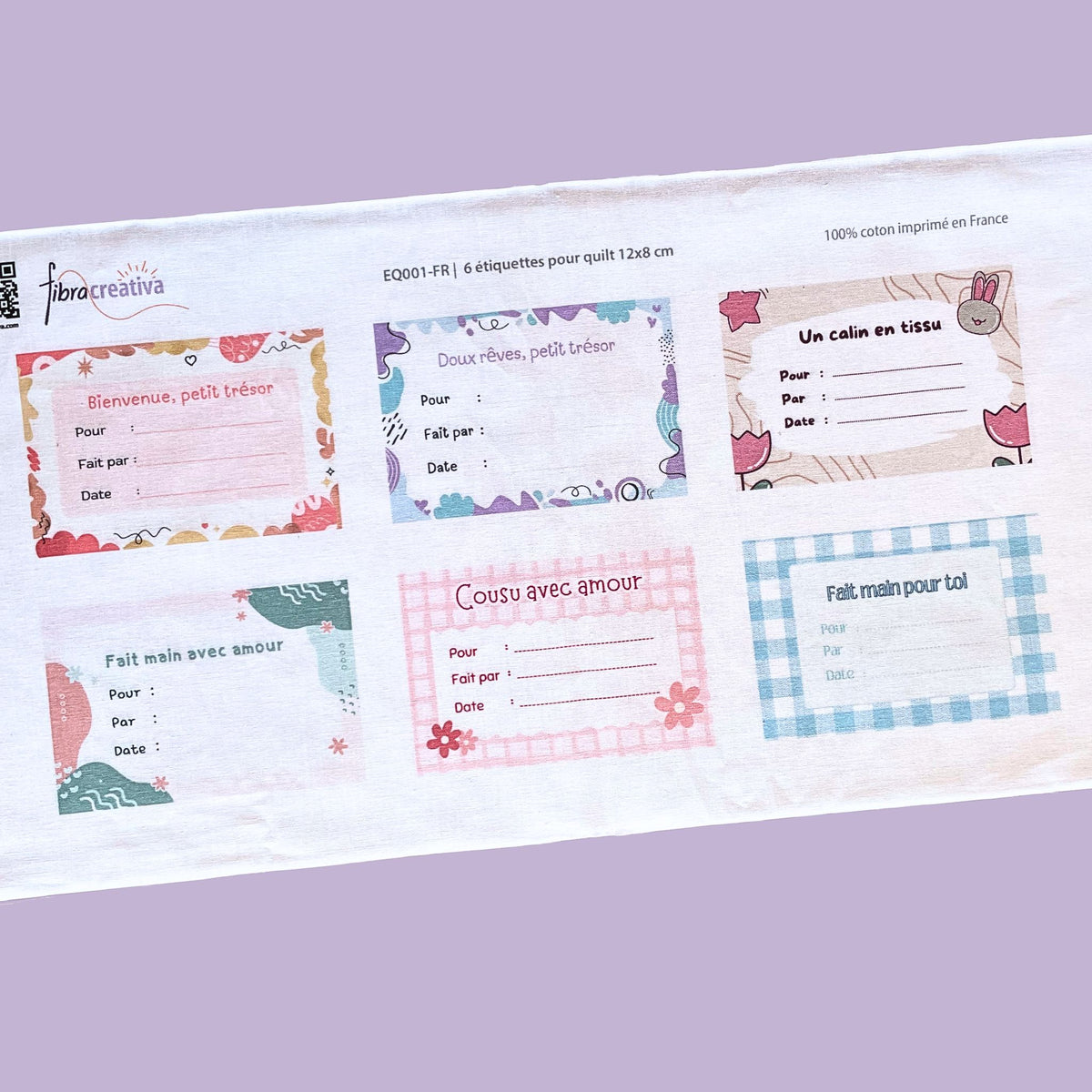 Lot de 6 étiquettes en tissu à coudre 12x8cm pour quilt patchwork et projets de couture