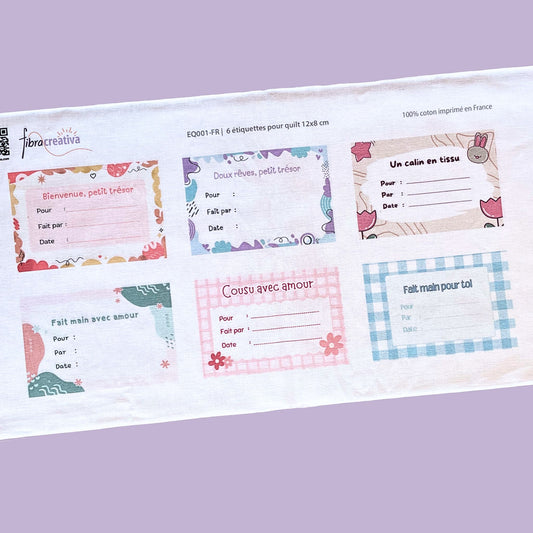 Lot de 6 étiquettes en tissu à coudre 12x8cm pour quilt patchwork et projets de couture