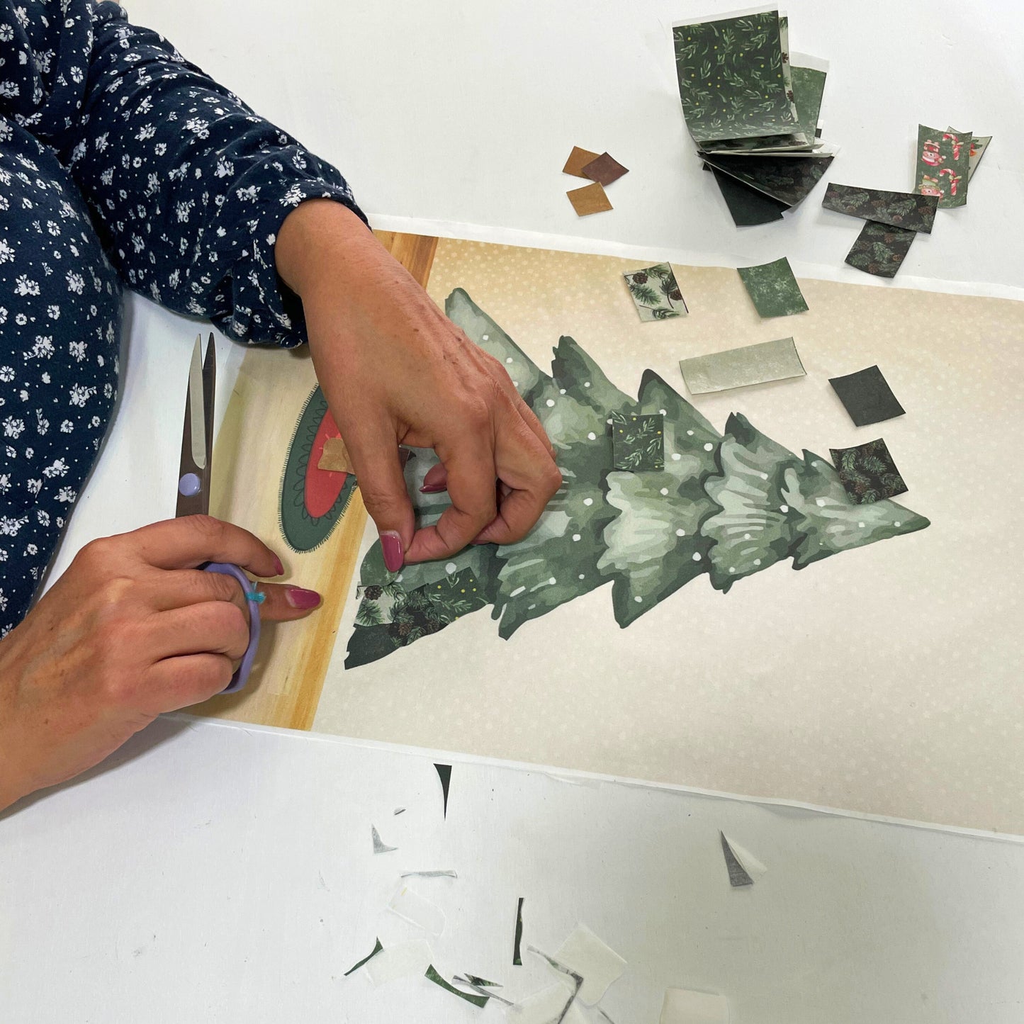 Kit patchwork appliqué Sapin Joyeux Noël collage en tissu débutants