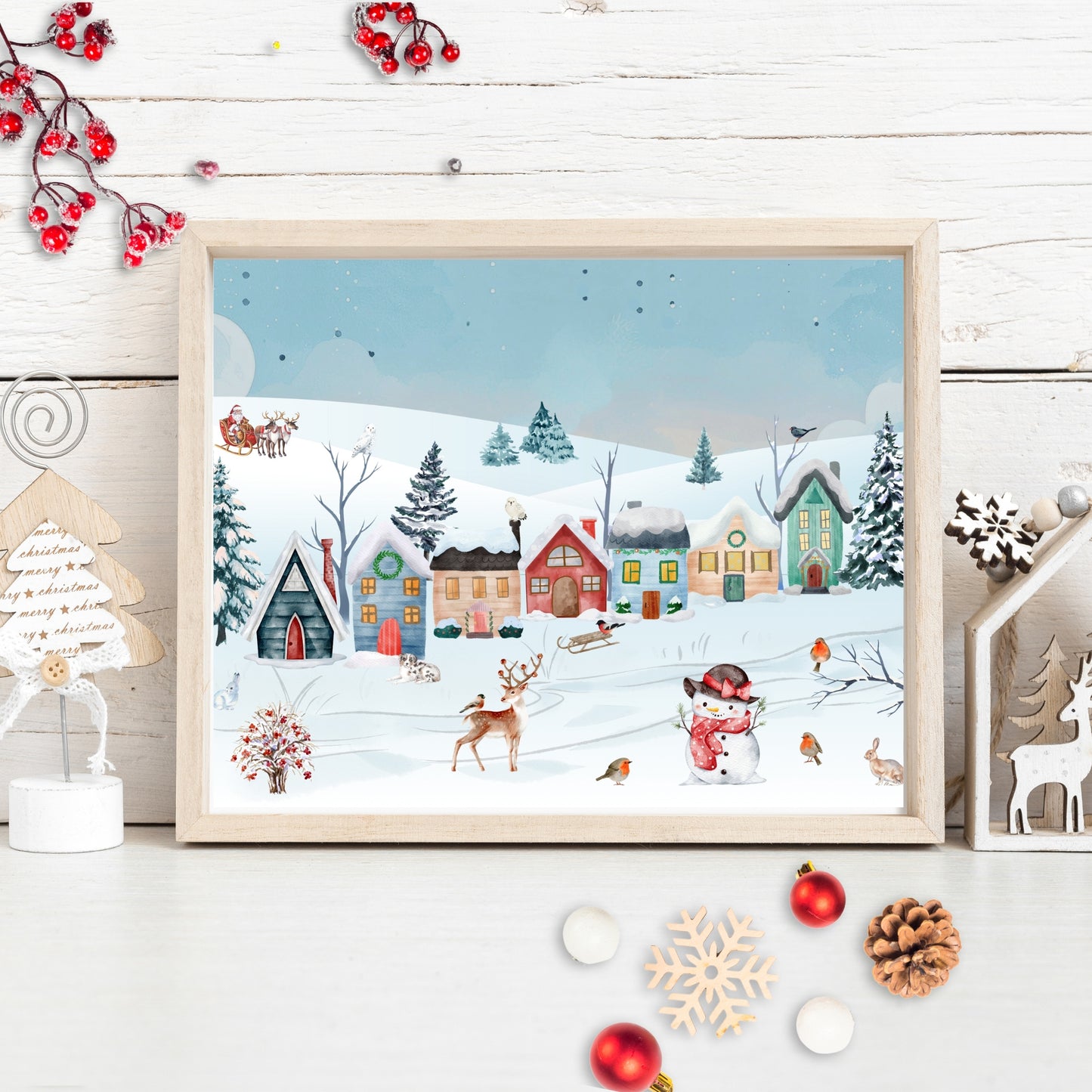 Christmas appliqué kit - Houses in snowy landscape easy DIY collage