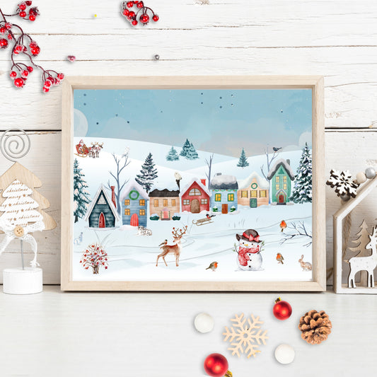 Christmas appliqué kit - Houses in snowy landscape easy DIY collage