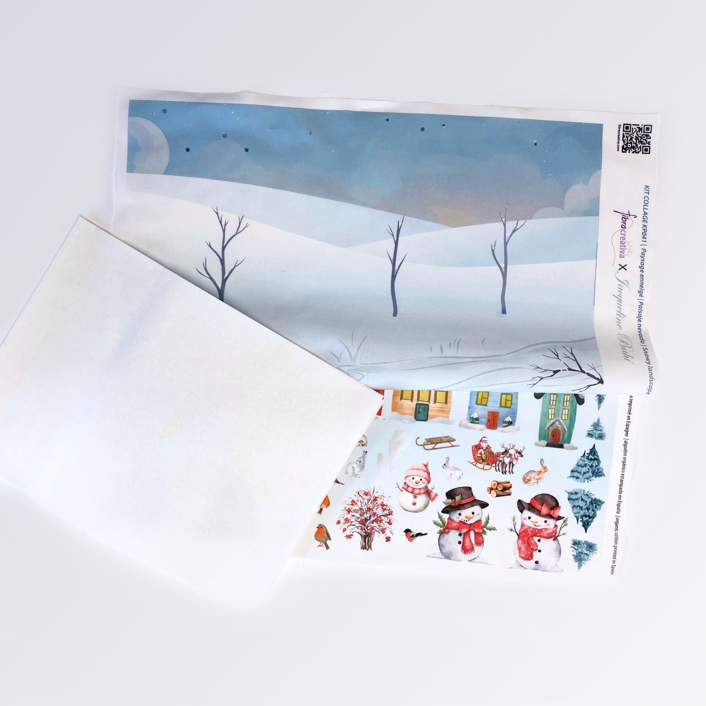 contenu du kit patchwork appliqué maisons payasage hiver colage textile