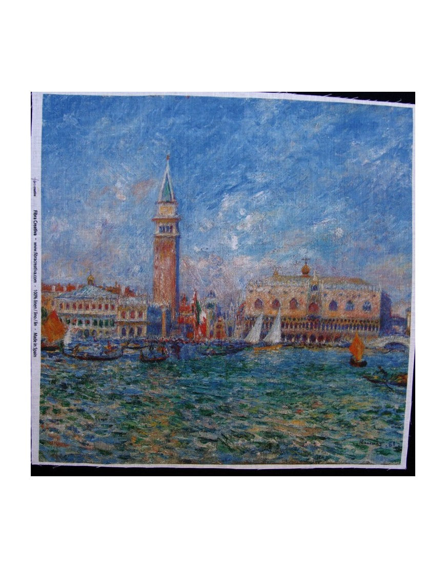 Tissu lin imprimé oeuvre d'art Monet Renoir Van Gogh - coupon 45x45 cm