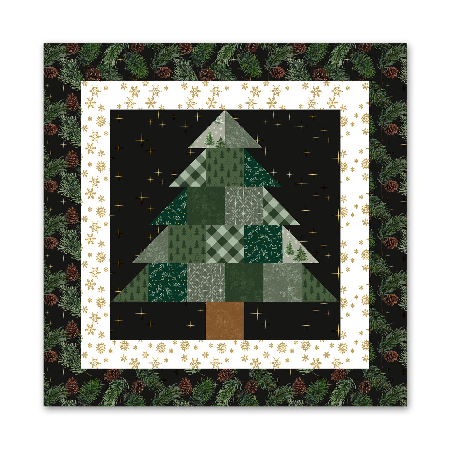 Kit patchwork de Noël complet – Mini quilt sapin de Noël vert ocre
