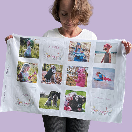 Panneau de 10 photos imprimées sur tissu pour patchwork – édition assistée par notre studio