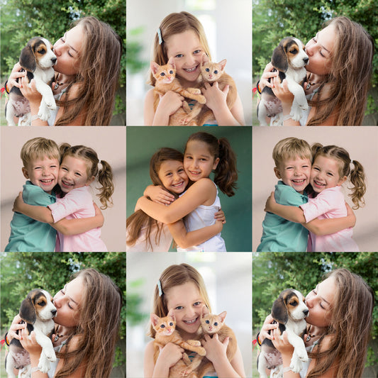 photo patchwork tissu personnalisé  de 4 photos d'enfants coton bio au mètre