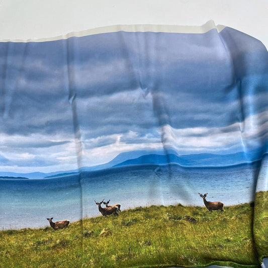 photo imprimée sur tissu grand format en satin de soie naturelle cerfs en bord de mer