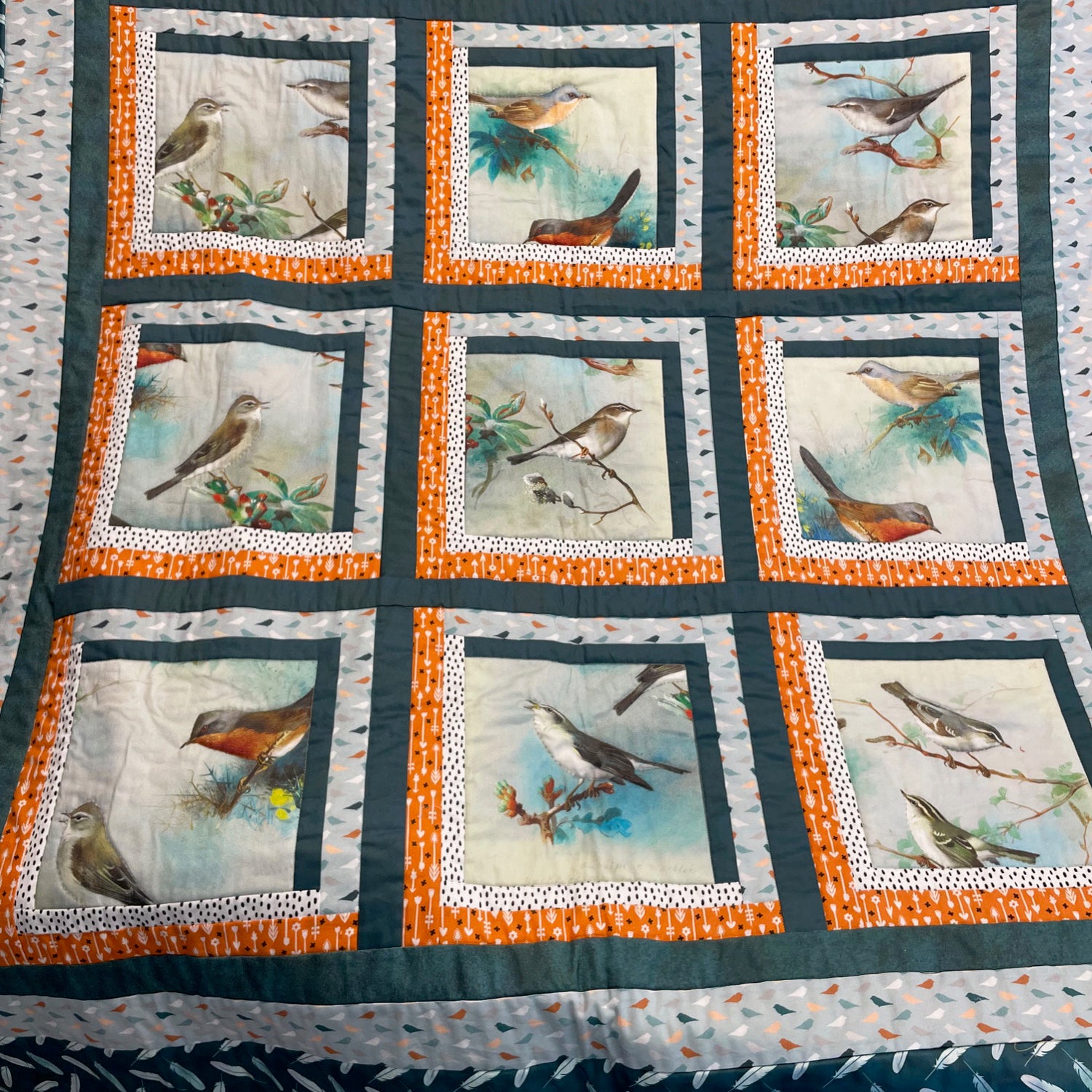 Kit patchwork Colcha con pájaros pintados en algodón orgánico