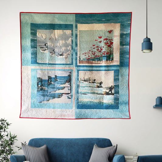 Quilt patchwork déco Paysage marin – Art textile