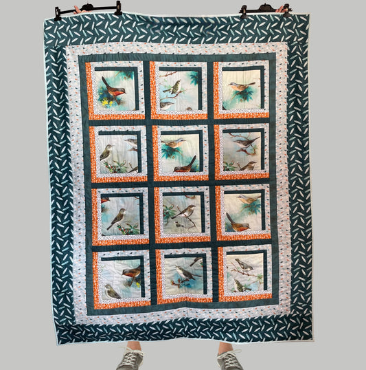 Kit patchwork - Couverture aux Oiseaux peints en coton bio