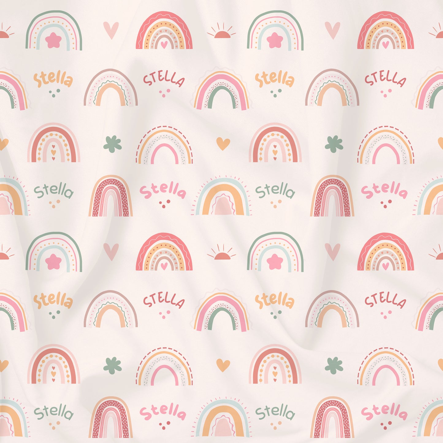 Custom rainbow printed children's fabric with name organic cotton