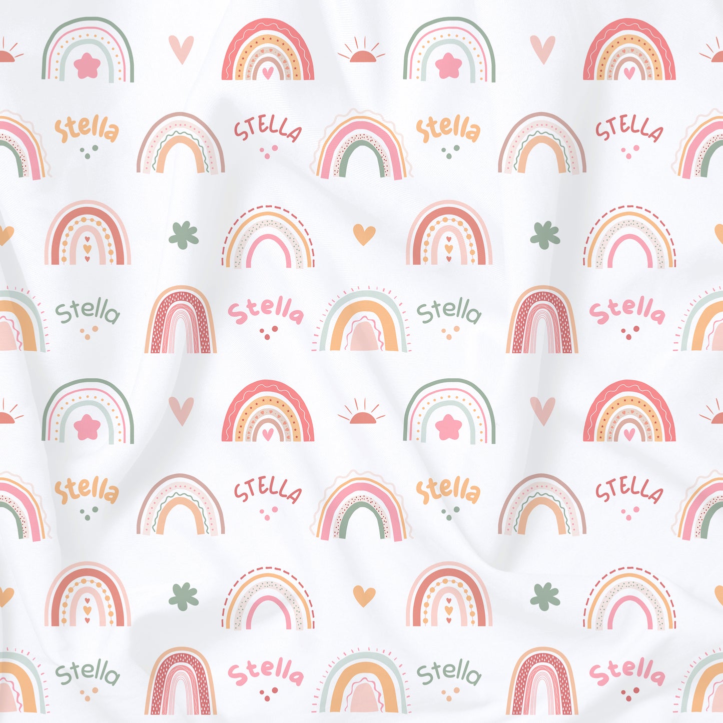 Custom rainbow printed children's fabric with name organic cotton
