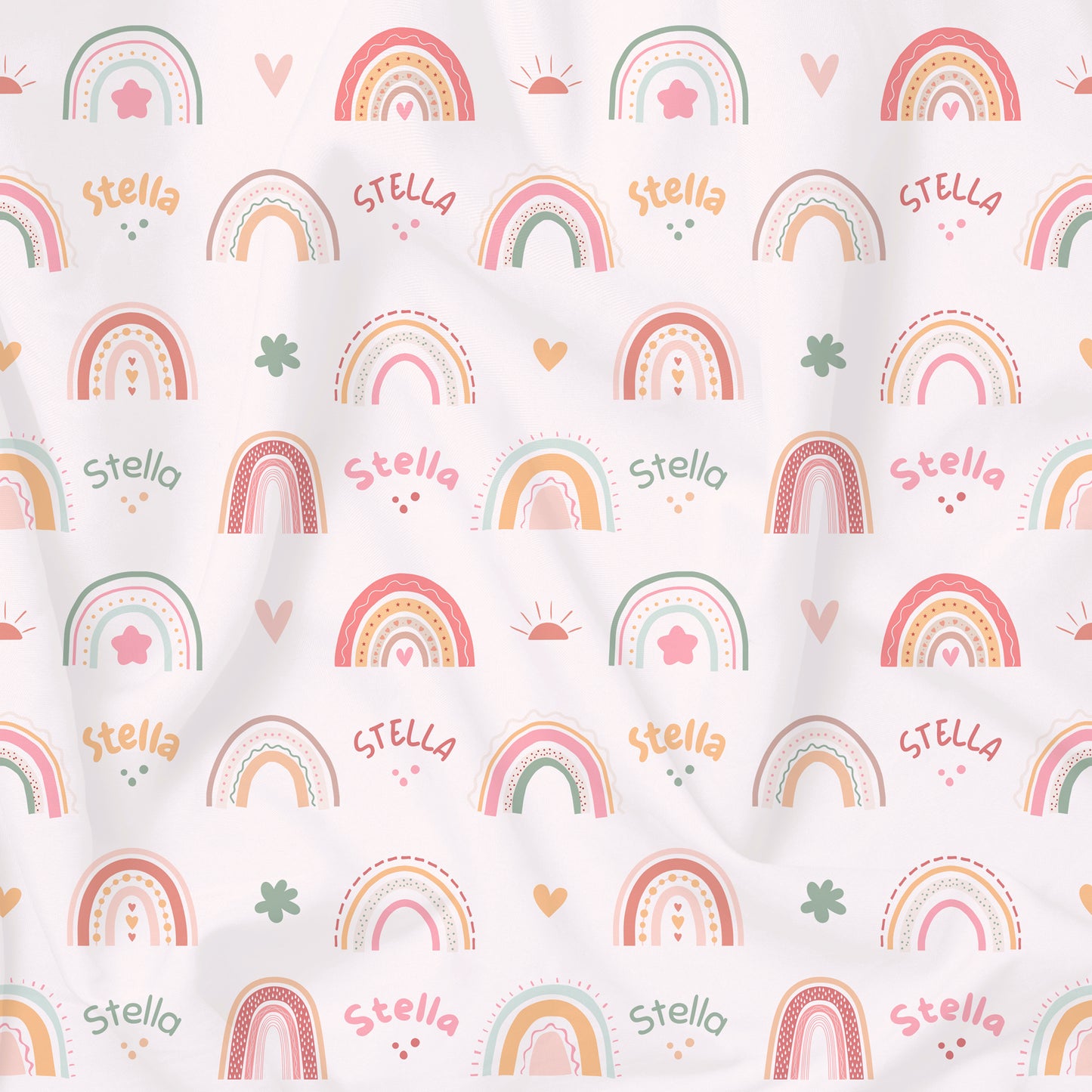 Custom rainbow printed children's fabric with name organic cotton