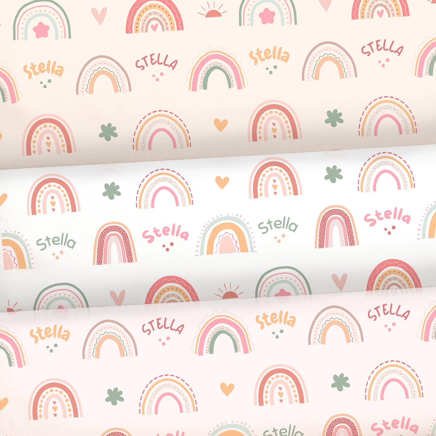 Custom rainbow printed children's fabric with name organic cotton