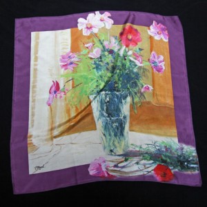 Pañuelo de seda reproducción de un cuadro de Pierre Buyle bouquet de cosmos