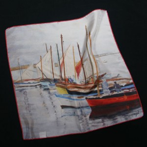 Pier Buyle small square silk scarf printed with boats