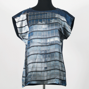 Silk blouse architectural print
