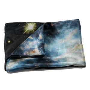 Blue Galaxy gause silk scarf. Planetary nebula NGC 5189.