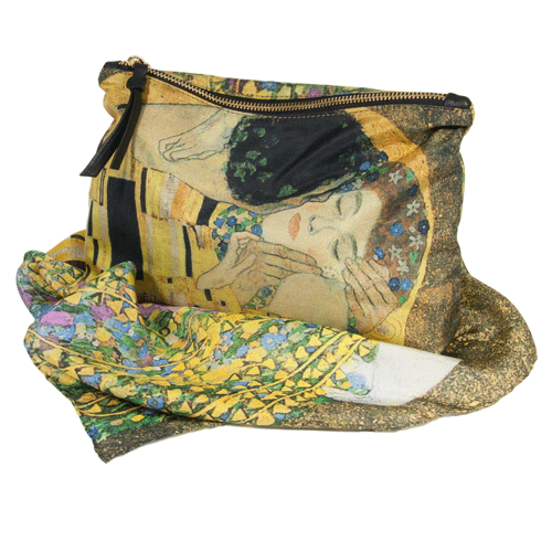 Pochette et foulard en soie Klimt Le Baiser - Fibra Creativa